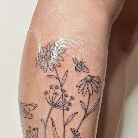 Mel Gracie 🌿 on Instagram: "Made a start on a very fun project yesterday. Next time we’ll fill the inner leg and then add in shading 🍂" Season Tattoo Sleeve, Seasons Tattoo Sleeve, Seasons Sleeve Tattoo, Change Of Seasons Tattoo, Changing Seasons Tattoo, Autumnal Tattoo Sleeve, Fun Projects, Sleeve Tattoos, Tatting