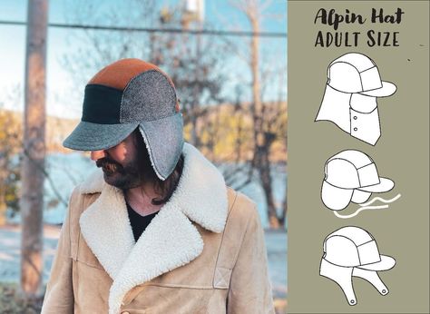 5 Panel Hat Pattern, Winter Hat Sewing Pattern, Trapper Hat Pattern, Sewing Hats, Ear Flap Hats, 5 Panel Hat, Trapper Hats, Hat Patterns To Sew, Cap Patterns