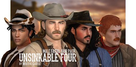 Unsinkable Four (Facial hair pack) | Wistful Castle on Patreon Stylish Beards, Sims 4 Hair Male, Sims Stories, Sims 4 Mm Cc, Sims 4 Game Mods, Hair Pack, Short Beard, Beard Look, Sims 4 Characters