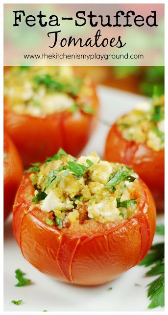 Stuffed Tomatoes Vegetarian, Feta Stuffed Tomatoes, Quinoa Stuffed Tomatoes, Snack Ideas With Tomatoes, Baked Tomatoes And Feta, Stuffed Tomatoes Appetizer, Stuffed Tomatoes Recipes Cold, Red Tomato Recipes, Baked Tomatoes With Cheese