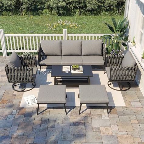 Sectional Patio Furniture, Metal Patio Furniture, Outdoor Conversation Sets, Outdoor Couch, Ottoman Coffee, Swivel Chairs, Aluminum Patio, Aluminum Furniture, Patio Sectional