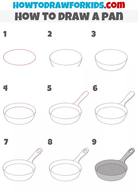 How To Draw A Plate, Cooking Drawing Easy, How To Draw Food Step By Step, Food Doodles Easy, Kitchen Tools Drawing, Pan Drawing, Food Drawing Easy, Cooking Drawing, Draw Objects