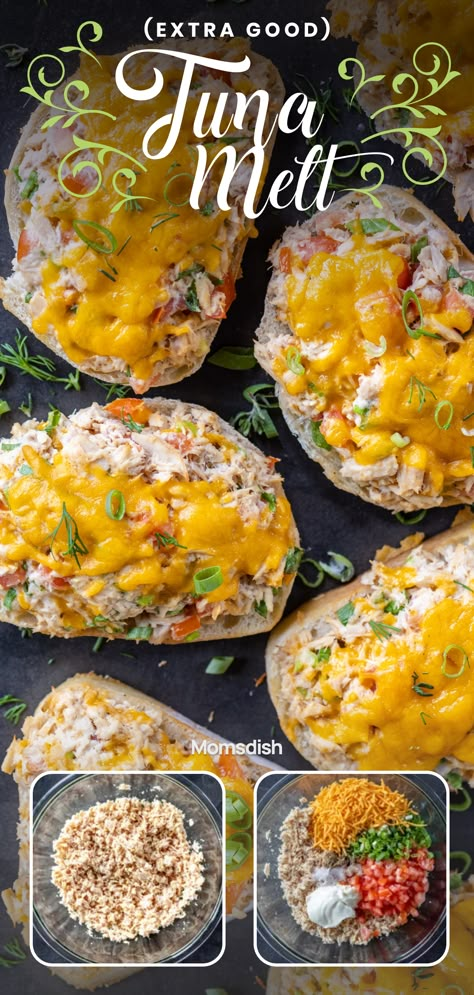 Tuna Melt Sandwich Open Face, Open Face Tuna Melts In The Oven, Tuna Melt Open Face, Tuna Melts In The Oven, European Appetizers, Open Face Tuna Melt, Open Faced Tuna Melt, Tuna Ideas, Baked Tuna