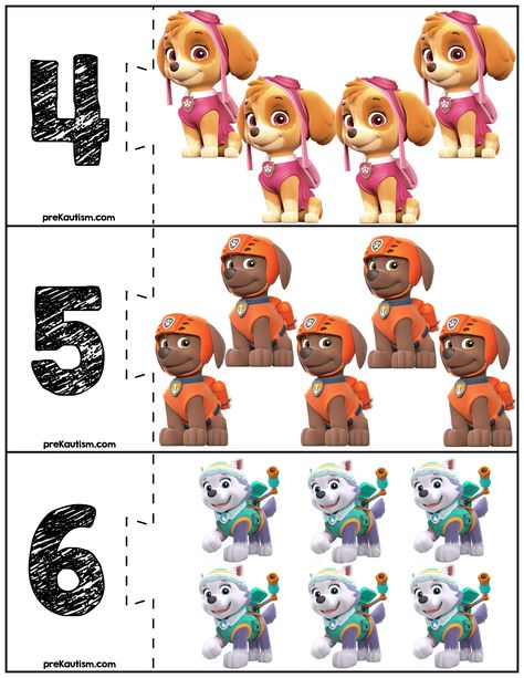 Paw Patrol Worksheets, Paw Patrol Stickers, Paw Patrol Birthday Party, Number Puzzles, Numbers Preschool, Paw Patrol Party, Math Activities Preschool, Paw Patrol Birthday, Toddler Learning Activities