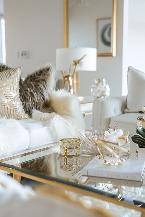 Chic Glam Decor: Crystal and Gold Mix Neutral Glam Living Room, Gold Accents Living Room, Glam Style Living Room, Boho Glam Living Room, Eclectic Light Fixtures, Glam Bedding, Hollywood Glam Decor, Glam Interior Design, Glam Home Decor