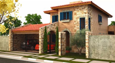 Casas Mediterrâneas: 60 Modelos e Projetos com o Estilo Small House Design Architecture, Villa Toscana, Home Styles Exterior, Mediterranean Architecture, Spanish Style Home, Modern House Facades, Spanish Style Homes, Spanish House, Mediterranean Homes