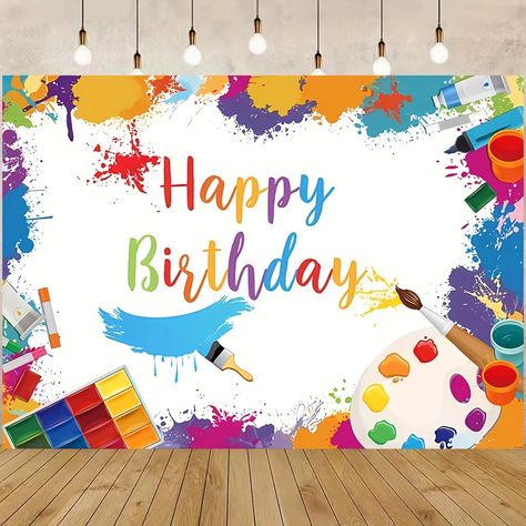 Faster shipping. Better service Birthday Canvas, Studio Camera, Painting Birthday Party, Paint Themes, Colorful Drawing, Happy Birthday Backdrop, Birthday Party Background, Photo Booth Prop, Photos Booth