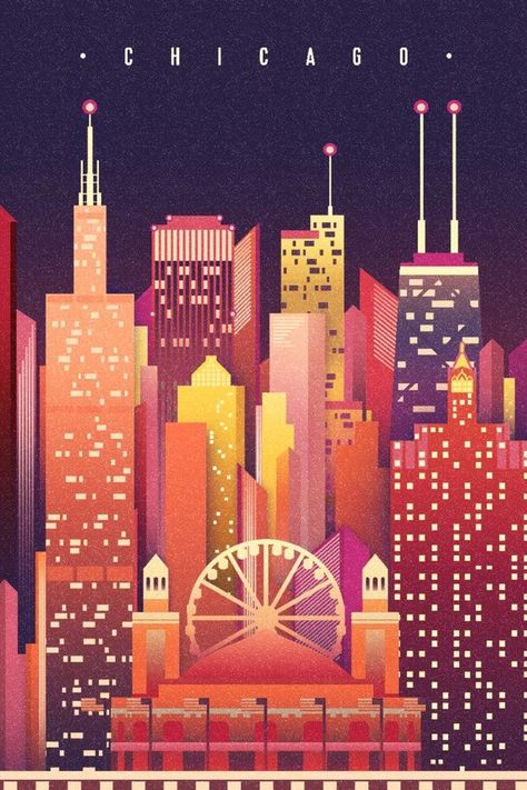 American Travel Posters, Chicago Poster, Chicago Art, My Kind Of Town, Romantic City, Chicago Skyline, Skyline Art, The Windy City, Stock Art