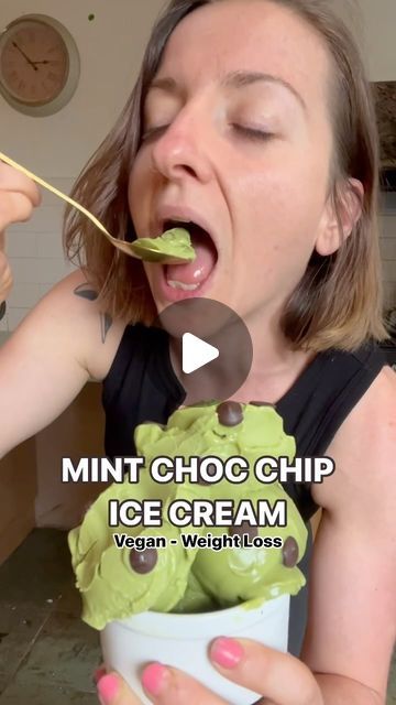 Ami-James Deane on Instagram: "MINT CHOC CHIP ICE CREAM 🔥 Healthy Vegan & Low Calorie Density!!

…oh and it’s got 2 hidden veggies too!

If you love ice cream as much as I do and want to eat it for breakfast, lunch or dinner whilst losing weight, then this is the perfect recipe for you!

It’s sweet, creamy, satisfying and fantastic for maximum weight loss 🍦And don’t worry, you don’t taste the veggies at all - it’s MAGIC 🤯 

Ingredients 
3 ripe spotty bananas
1 large courgette (zucchini)
1 cup spinach
1 cup plant milk (I used soy)
2-3 medjool dates
A few drops of mint extract (as much as you can handle!)

1. Add everything to a high speed blender and blitz until super smooth.

2. Pop it in your ninja tub and freeze overnight. 

3. Do a light ice cream spin - if it’s crumbly add a splash Zucchini Ice Cream, Mint Choc Chip Ice Cream, Broccoli Mum, Ami James, Calorie Density, Mint Choc Chip, Ice Cream Videos, Low Calorie Vegan, Cup Plant