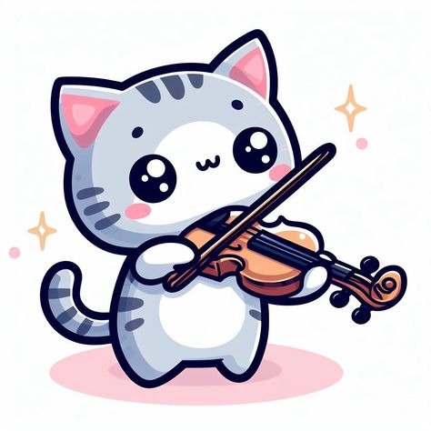 Clay Bakery, Kawaii Music, Violin Drawing, Kawaii Wallpapers, Violin Art, Chibi Boy, Fabric Painting On Clothes, Cat Drawings, Animal Doodles