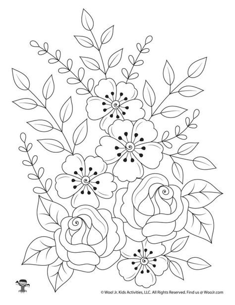 Flower Adult Coloring Pages | Woo! Jr. Kids Activities Printable Flower Coloring Pages, Flowers Printable, Flower Drawing Design, Free Adult Coloring Pages, Pola Sulam, Embroidery Flowers Pattern, Flower Printable, 자수 디자인, Flower Coloring Pages