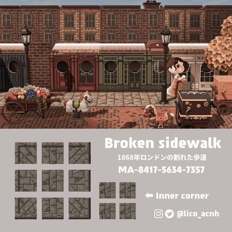 Acnh Sidewalk Pattern, Acnh Dark Academia Town, Animal Crossing Dark Academia Codes, Acnh Dark Academia Codes, Acnh Sidewalk Codes, Acnh Dark Academia, Dark Academia Royalty Core, Acnh Abandoned, Acnh Witchy