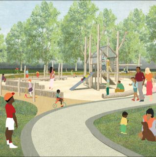 The playground at the north of the Philipsite, also known as the Jackstraws, was recently dismantled for security reasons. The park has been little used since. In 2016 and 2017, a new playground will be built in order to revalue the park and offer a new play area. An extensive participatory process, ranging from brainstorms, table discussions and information sessions which involved local schools, neighbours and district public services allowed us to identify needs and to work on a concrete propo Playgrounds Architecture, Playground Landscaping, Landscape Architecture Diagram, Urban Design Diagram, Children Park, Architecture Collage, Architecture Graphics, Playground Design, Layout Architecture