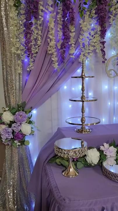 #lavenderquincedecor #quinceañeradecor #lavenderquince #lavendarquinc... | Decor | TikTok Decoration Ideas For Quinceanera, Quinceanera Table Decorations, Lavender Quinceanera, Xv Ideas, Lavender Quince, Quince Decor, Quince Decorations, Party Events, Grad Party