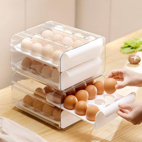 This is way cuter than your store bought egg cartons and you won't need to pull the carton out of the fridge every time you need an egg! It's a win win 😁 Clear Plastic Storage Containers, Egg Container, Egg Tray, Egg Box, Refrigerator Organization, Egg Storage, Plastic Container Storage, Drawer Design, Stackable Storage