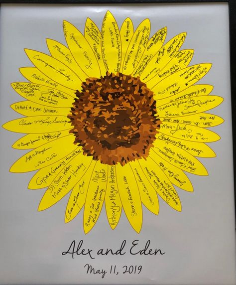 Sunflower Guest Book, Sunflower Weddings, Sunflower Tea, Donor Wall, Sunflowers And Roses, Bridal Shower Inspo, Sunflower Baby Showers, Sunflower Bridal Shower, Sunflower Wall Art