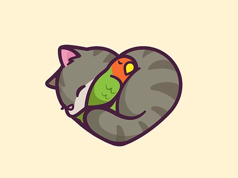 Cat & Bird by Carlos Puentes | cpuentesdesign on Dribbble Birds Drawing, Arte Doodle, Logo Character, Cat Bird, Posca Art, Drawing Cartoon, Cute Animals Images, Art Cat, Bird Drawings