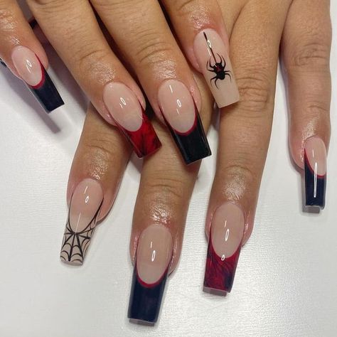 Halloween Nails Easy, Halloween Fest, Long Press On Nails, Halloween Acrylic Nails, Summer Nail Art, Nagel Tips, Coffin Press On Nails, Spider Webs, Black Nail