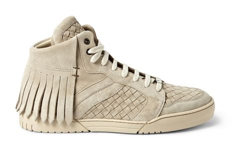 Bottega Veneta Fringed Intrecciato Suede Sneakers Fringe Sneakers, Streetwear Lifestyle, Bottega Veneta Intrecciato, Hi Top, Sneaker Shoes, Suede Sneakers, Golf Shoes, Fashion Sneakers, Wedge Sneaker