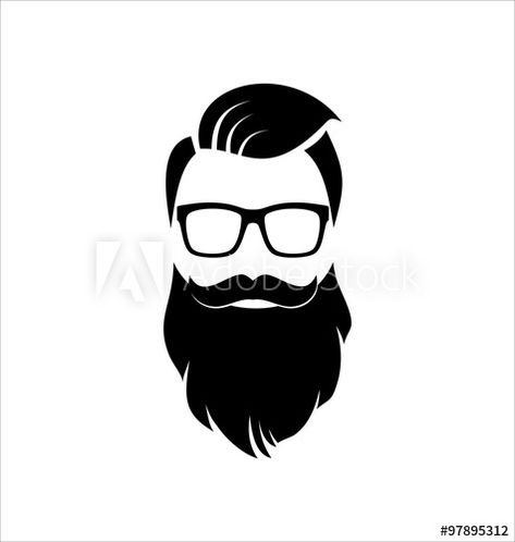 Stock Image: Hipster Black on White Background, Hairstyle Bearded Man, Beards, Stylish Men, White Background, Black And White, White, Black