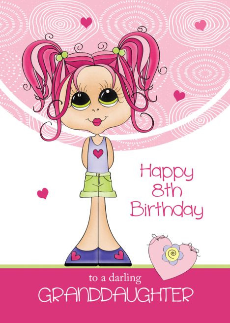 Granddaughter 8th Birthday - Cute Girl with Pink Hearts card Birthday Goddaughter, Birthday Granddaughter, Birthday Greetings Funny, Hearts Card, Happy 8th Birthday, Happy 7th Birthday, Creative Birthday Cards, Happy 6th Birthday, Happy 5th Birthday