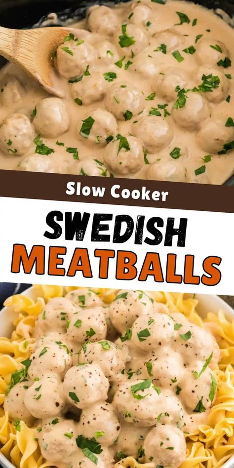 An easy Slow cooker Swedish meatballs recipe made from frozen meatballs in a creamy sauce. Serve over noodles for an easy crockpot dinner. #swedishmeatballs #crockpotmeals #slowcooker Slow Cooker Sweedish Meatballs Frozen, Ikea Frozen Meatballs Crockpot, Sweetish Meatballs Recipe Crockpot, Swedish Meatballs With Frozen Meatballs Crockpot, Swedish Meatball Recipe Crockpot Frozen, Ikea Meatballs Recipe Slow Cooker, Easy Swedish Meatball Recipe Crock Pots, Crockpot Sweedish Meatballs And Noodles, Meatball Appetizer Recipes Using Frozen Meatballs