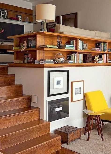 Fireplace Decorating, Stair Case, Mid Century Modern Living, Mid Century Decor, Shelf Design, Mid Century Modern House, Mid Century House, Dream House Decor, Decor Rustic