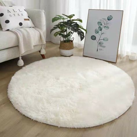 Fluffy Circle Rug, Birthday Room, Area Rug For Bedroom, White Carpet, Green Bedroom, Dorm Bedroom, Solid Color Rug, Christmas Bedding, Round Area Rug