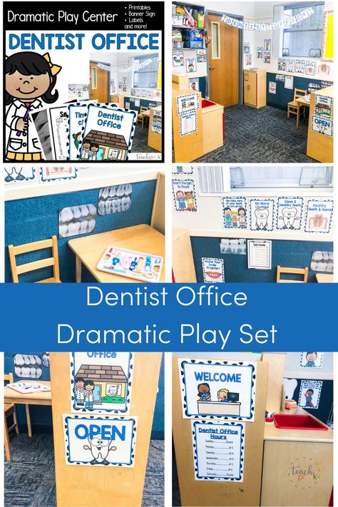 Are you looking for a dramatic play center that is fun and educational? This Dentist Office Dramatic Play set is just what you need to make your preschool and pre-k dramatic play center come to life! This set is full of Dentist dramatic play printables, including numbers and environmental print to make your dramatic play center a place of fun and learning! Dentist Office Dramatic Play Preschool, Dentist Dramatic Play Preschool, Dentist Office Dramatic Play, Pre K Lesson Plans, Social Studies Centers, Office Dramatic Play, Play Printables, Preschool Activities At Home, Early Childhood Education Activities