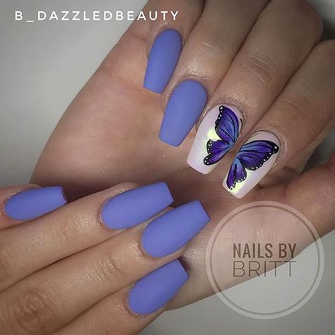 Wing Nail Art, Cute Nail Colors, Butterfly Nail Designs, Coffin Nails Matte, Spring Butterfly, Floral Nail Designs, Butterfly Nail Art, Blue Nail Art, Spring Nail Colors