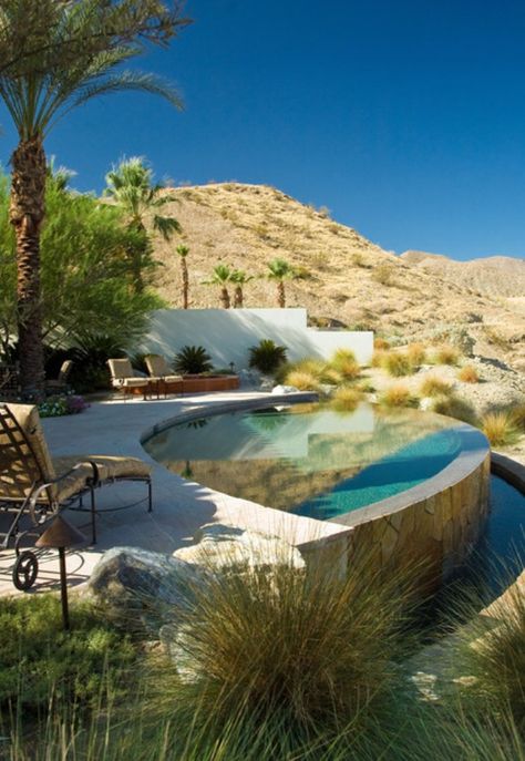 Home pool built into the desert hillside.  Totally reminds me of AZ. Desert Landscape Design, Ideas De Piscina, Mediterranean Pool, Kleiner Pool Design, Mediterranean Exterior, Small Pool Design, Small Pools, Building A Pool, Dream Pools