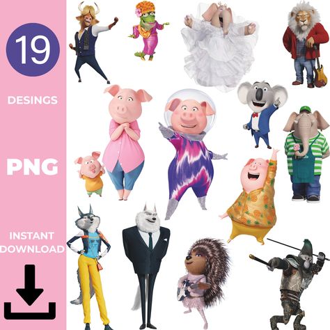 Sing Cake Toppers, Sing Party Decorations, Sing 2 Characters, Sing Cast, Sing Characters, Sing Party, Buzz Lightyear Birthday Party, Rapunzel Birthday Party, Sing 2