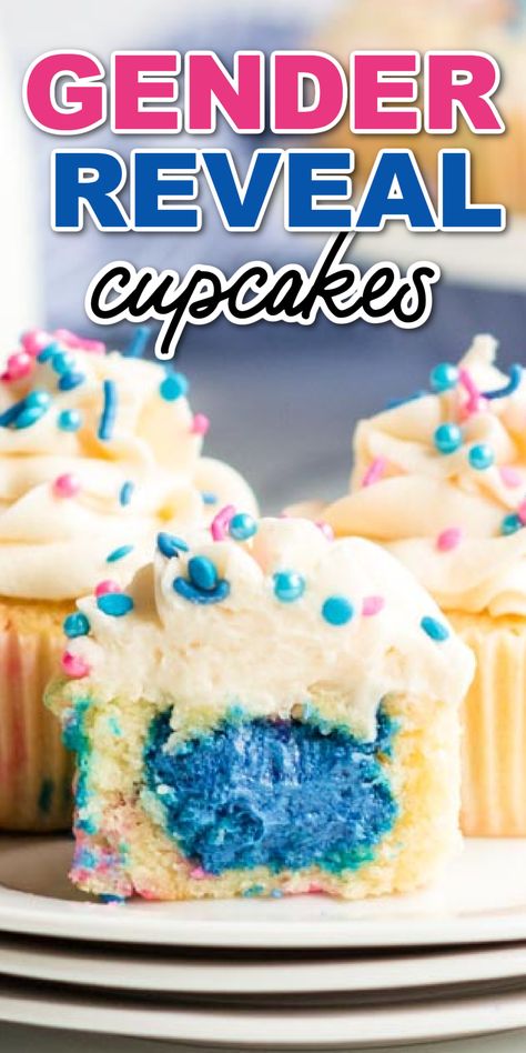 How To Make Gender Reveal Cupcakes, Simple Gender Reveal, Cookie Dough Cupcakes, Funfetti Cupcakes, Gender Reveal Cupcakes, Moist Cupcakes, How To Make Icing, How To Make Frosting, Buttercream Cupcakes