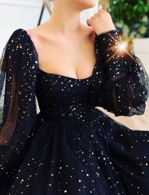 Black Long Sleeve Formal Dress, Sweet 16 Party Dress, Puffy Tulle Skirt, Puffy Long Sleeves, Black Formal Dress, Black Sparkly Dress, Dress Glitter, Prom Dresses Elegant, Black Dress Formal