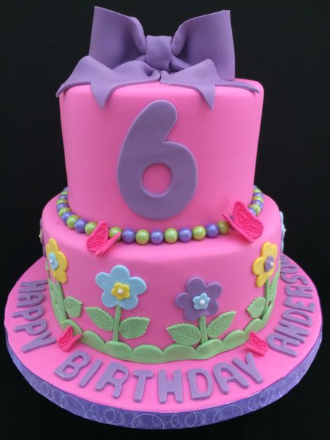 Birthday cake for a 6 year old girl Birthday Cake Models, Birthday Cakes Girls Kids, 6th Birthday Cake, Sweet Birthday Cake, Girls First Birthday Cake, 7th Birthday Cakes, Pink Birthday Cake, 6th Birthday Cakes, Birthday Cake With Photo