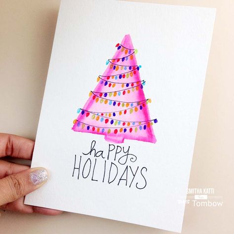 Make your own unique handmade watercolored holiday cards by following this simple DIY Hand Painted Holiday cards tutorial on @tombowusa's blog Watercolor Christmas Cards Diy, Diy Watercolor Cards, Homemade Holiday Cards, Painted Christmas Cards, Diy Holiday Cards, Holiday Cards Handmade, Handmade Christmas Cards, Simple Christmas Cards, Christmas Card Art