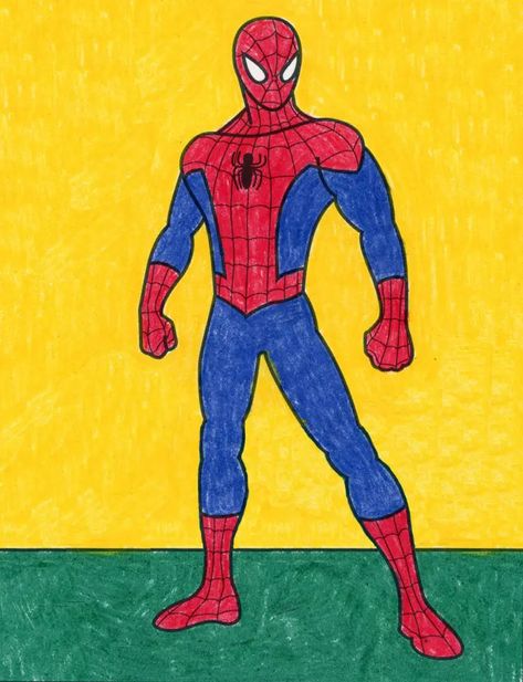 Easy How to Draw Spiderman Tutorial and Spiderman Coloring Page Spiderman Painting, Kid Drawing, Batman Drawing, Man Drawing, Spiderman Cartoon, Spiderman Coloring, Spiderman Kids, Spiderman Drawing, Spiderman Art Sketch