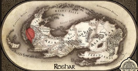 Roshar - Stormlight Archive Wiki Words Of Radiance, The Way Of Kings, Stormlight Archive, Magic System, Brandon Sanderson, Map Wallpaper, Fantasy Map, Fantasy Series, Interior Art