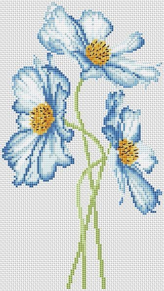 Blue Cosmos, Cross Stitch Christmas Cards, Unique Cross Stitch, Flowers Cross Stitch, Embroidery Stitches Beginner, Diy Broderie, Cosmos Flowers, Cross Stitch Tree, Embroidery Stitches Tutorial