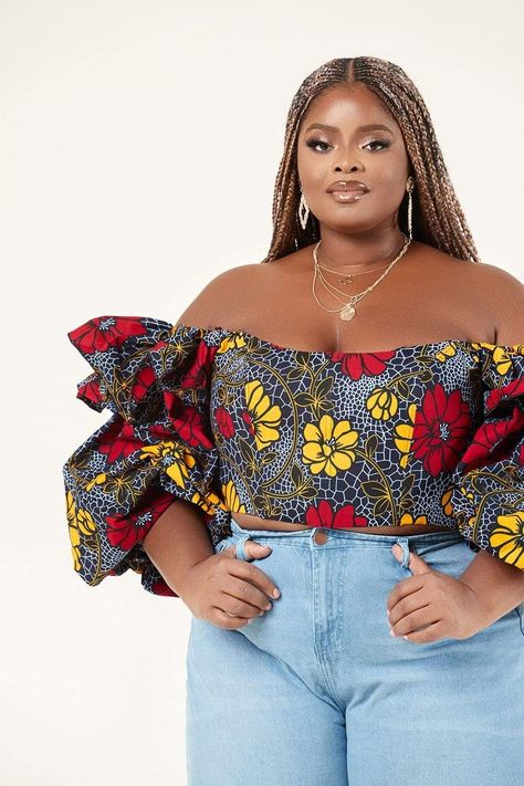 Ankara Crop Tops With Jeans, Tops Ankara, Ankara Top Styles, Ankara Crop Top, Grass Fields, Ankara Long Gown Styles, Ankara Tops, African Print Tops, African Print Clothing