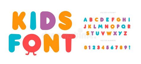 Kids letters and numbers set. Cartoon bold style alphabet. Childish font for events, promotions, logos, banner, monogram. And poster. Vector typography design vector illustration Childish Font, Fonts For Kids, Kids Branding Design, Kids Letters, Kids Graphic Design, Free Monogram Fonts, Baby Logo Design, Candy Logo, Toys Logo