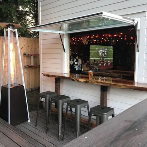 Outdoor Bar Shed, Outdoor Bar Ideas Backyards, Bar Ideas Outdoor, Bar Ideas For Home, Shed Bar Ideas, Shed Bar, Outdoor Bar Ideas, Garage Windows, Window Bars