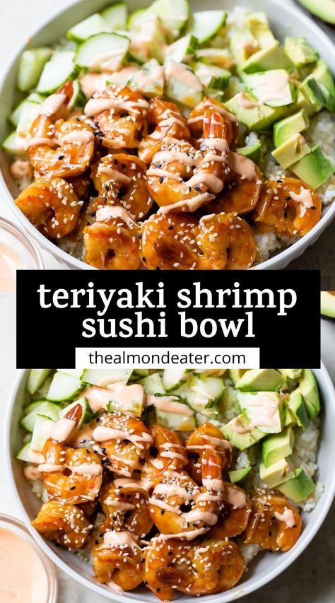 Shrimp Sushi Bowl, Sushi Bowls, Healthy Sushi, Teriyaki Shrimp, Shrimp Sushi, Reflux Recipes, Gerd Diet, Healthy Bowls Recipes, Reflux Diet