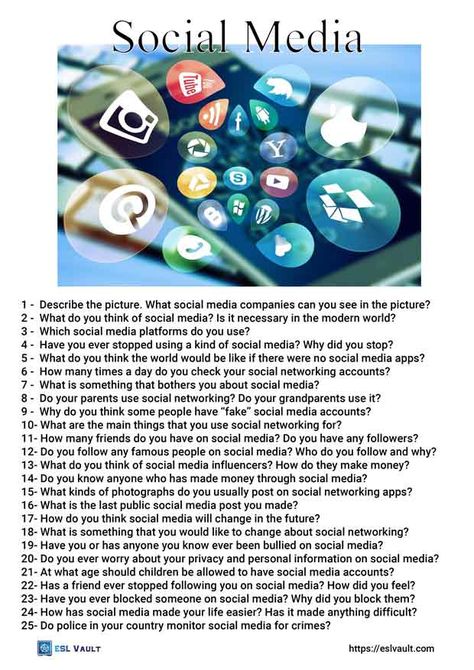 social media questions Social Media Activities, Esl Speaking Activities, Speaking Questions, Improve English Writing, Speaking Activities English, English Magazine, Conversation Questions, English Teaching Materials, Speaking Practice