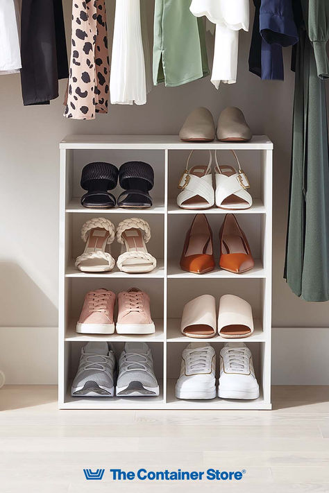 Our 8-Pair Shoe Organizer is an updated organization classic with generously sized compartments to accommodate women's large fashion footwear, men's shoes, and smaller handbags and clutches. When used vertically, the cubbies can accommodate 8-1/2" x 11" paper - ideal for the office. Slotted edges keep the dividers in place so that the unit can be positioned vertically or horizontally to maximize your space. Multiples can be stacked or placed side-by-side. Kids Shoe Storage, Best Shoe Rack, Closet Clutter, Closet Shoe, Shoe Organizers, Closet Shoe Storage, Space Saving Hangers, Shoe Racks, Kid Closet