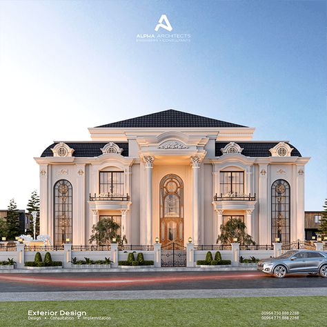 ALPHA LUXURY VILLA :: Behance Luxury House Front View, Modern House Elevation Architecture, House Exterior Modern Luxury, Exterior Elevation Design Modern, Luxury Villa Design Exterior, Luxurious House Exterior, Indian Luxury Homes, Modern Classic Villa Exterior, Mansions Luxury Most Expensive