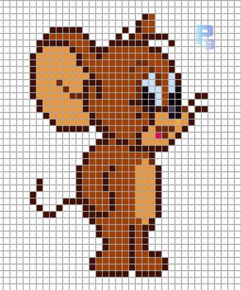 Tom And Jerry Perler Bead Patterns, Tom And Jerry Perler Beads, Tom And Jerry Pixel Art, Disney Pixel Art, Grille Pixel Art, Jerry Mouse, Pixel Art Minecraft, Modele Pixel Art, Graph Crochet