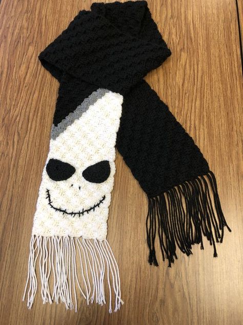 Jack and Sally scarves c (MzBarnz) Nightmare Before Christmas Crochet Scarf, 2024 Crochet, Graph Patterns, Crochet Graph, Crocheted Scarf, Earflap Hat, Halloween Crochet Patterns, Whimsical Gifts, Holiday Crochet