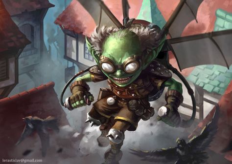 Flying Gob! Goblin Engineer by Rastislav Le Inventor Rpg, Goblin Engineer, Goblin Artificer, Dnd Goblin, Modern Victorian Style, Victorian Theme, Npc Ideas, Pathfinder 2e, Mythical Beasts