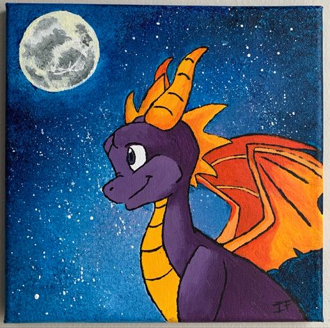 Spyro under moonlight Cute Dragon Painting, Dragon Painting, Paint Parties, Painting Inspo, Kid Rock, Art Lessons Elementary, Cute Dragons, Baby Dragon, Art Lesson Plans